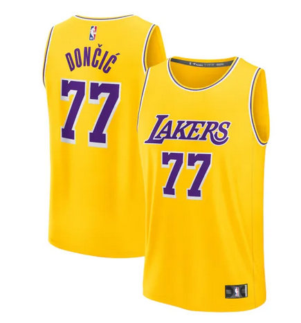 Men's Los Angeles Lakers #77 Luka Dončić Yellow Icon Edition Stitched Basketball Jersey